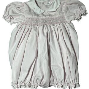 Baby Girls’ Hand Embroidered Smocked Bubble Romper, Pink Like New